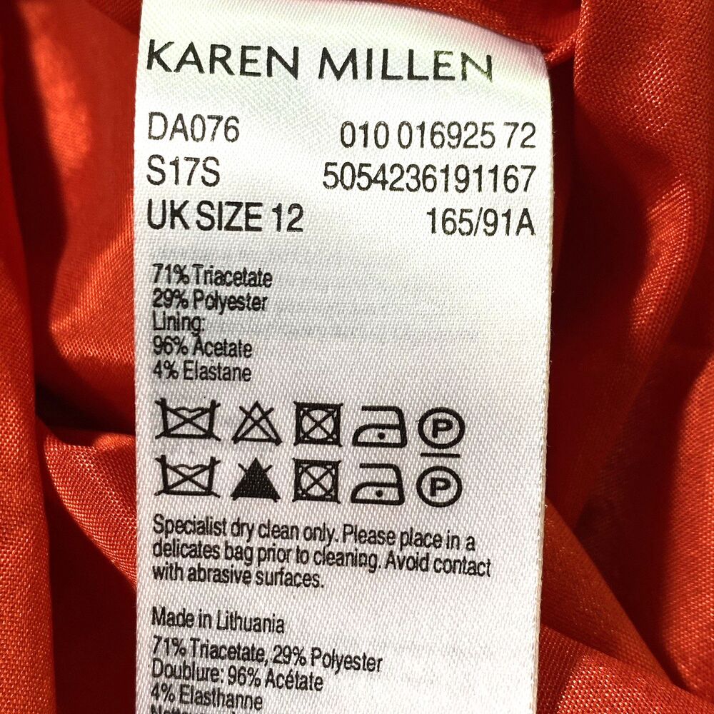 Karen Millen Dress Sz 8 Accordion Midi Skirt Sleeveless Lined Orange Stretch - Picture 10 of 10